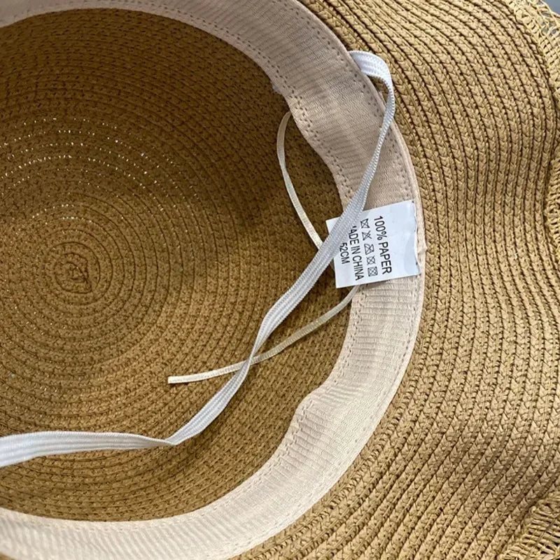 Kids Hat For Girls 2-7Y Straw Children's Sunshade Cap Bag Summer Baby Travel Sunscreen Beach Hat Sun Fisherman Cap Fashion Style - ZOOMNSTORE