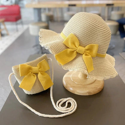 Kids Hat For Girls 2-7Y Straw Children's Sunshade Cap Bag Summer Baby Travel Sunscreen Beach Hat Sun Fisherman Cap Fashion Style - ZOOMNSTORE