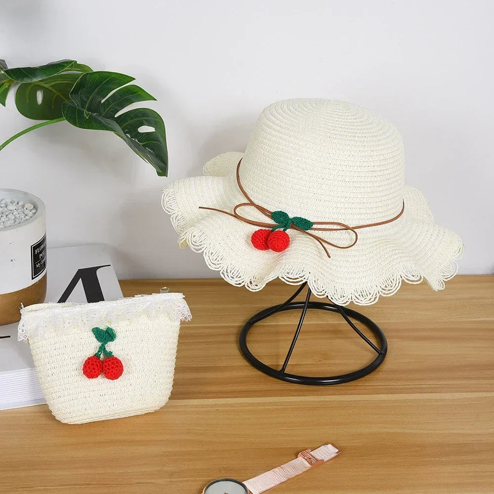 Kids Hat For Girls 2-7Y Straw Children's Sunshade Cap Bag Summer Baby Travel Sunscreen Beach Hat Sun Fisherman Cap Fashion Style - ZOOMNSTORE