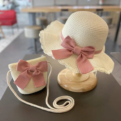 Kids Hat For Girls 2-7Y Straw Children's Sunshade Cap Bag Summer Baby Travel Sunscreen Beach Hat Sun Fisherman Cap Fashion Style - ZOOMNSTORE