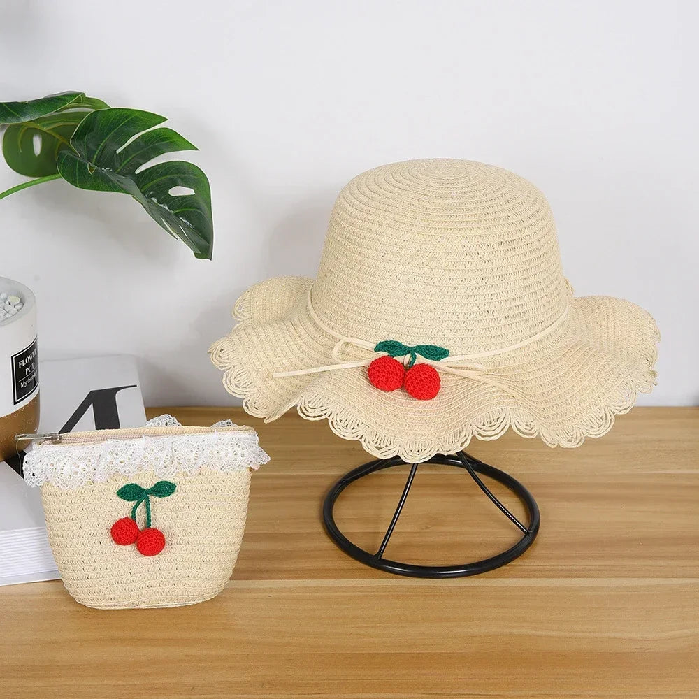 Kids Hat For Girls 2-7Y Straw Children's Sunshade Cap Bag Summer Baby Travel Sunscreen Beach Hat Sun Fisherman Cap Fashion Style - ZOOMNSTORE