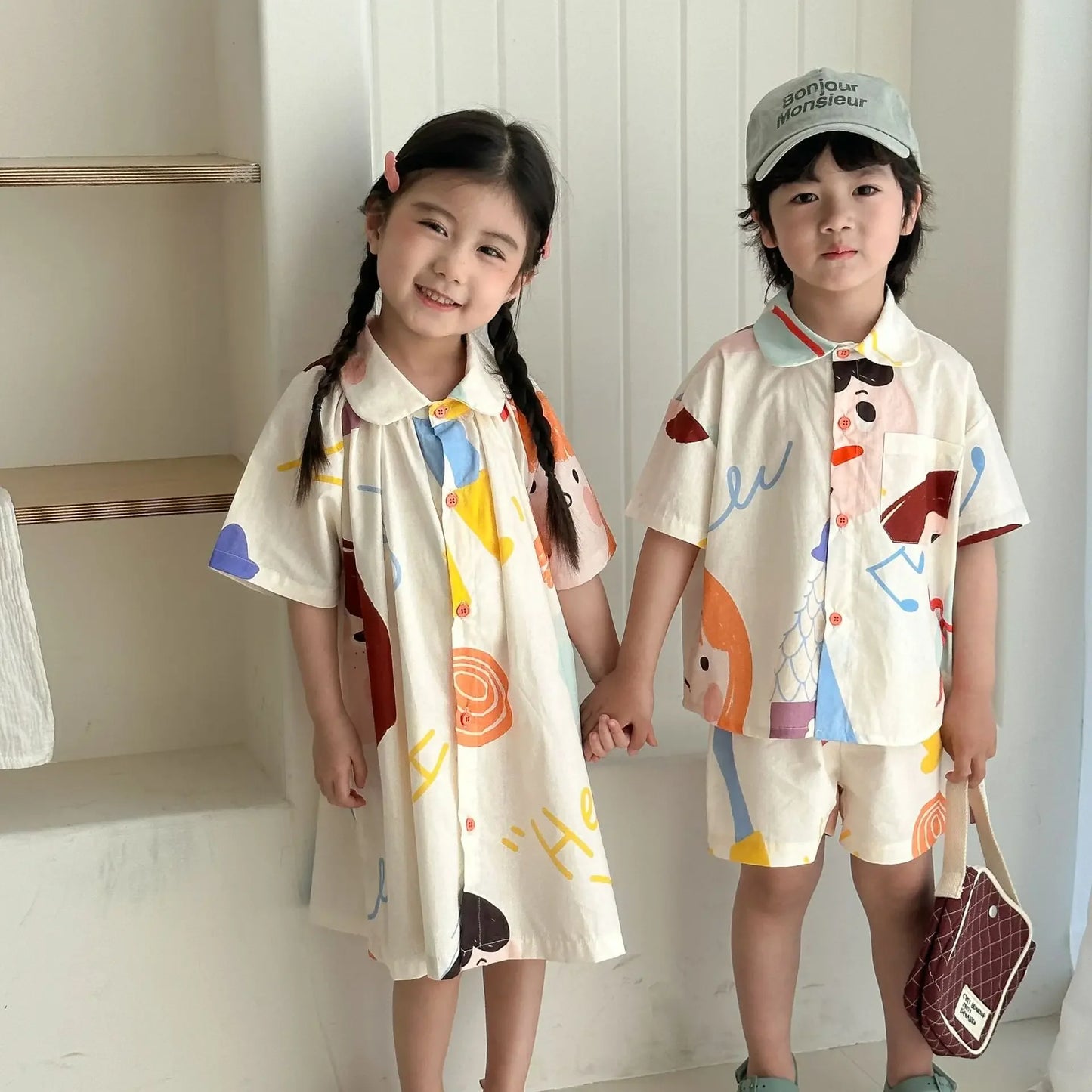 Kids Summer Clothing Set - Boys Two Piece Suit  Girls Graffiti Dress - ZOOMNSTORE