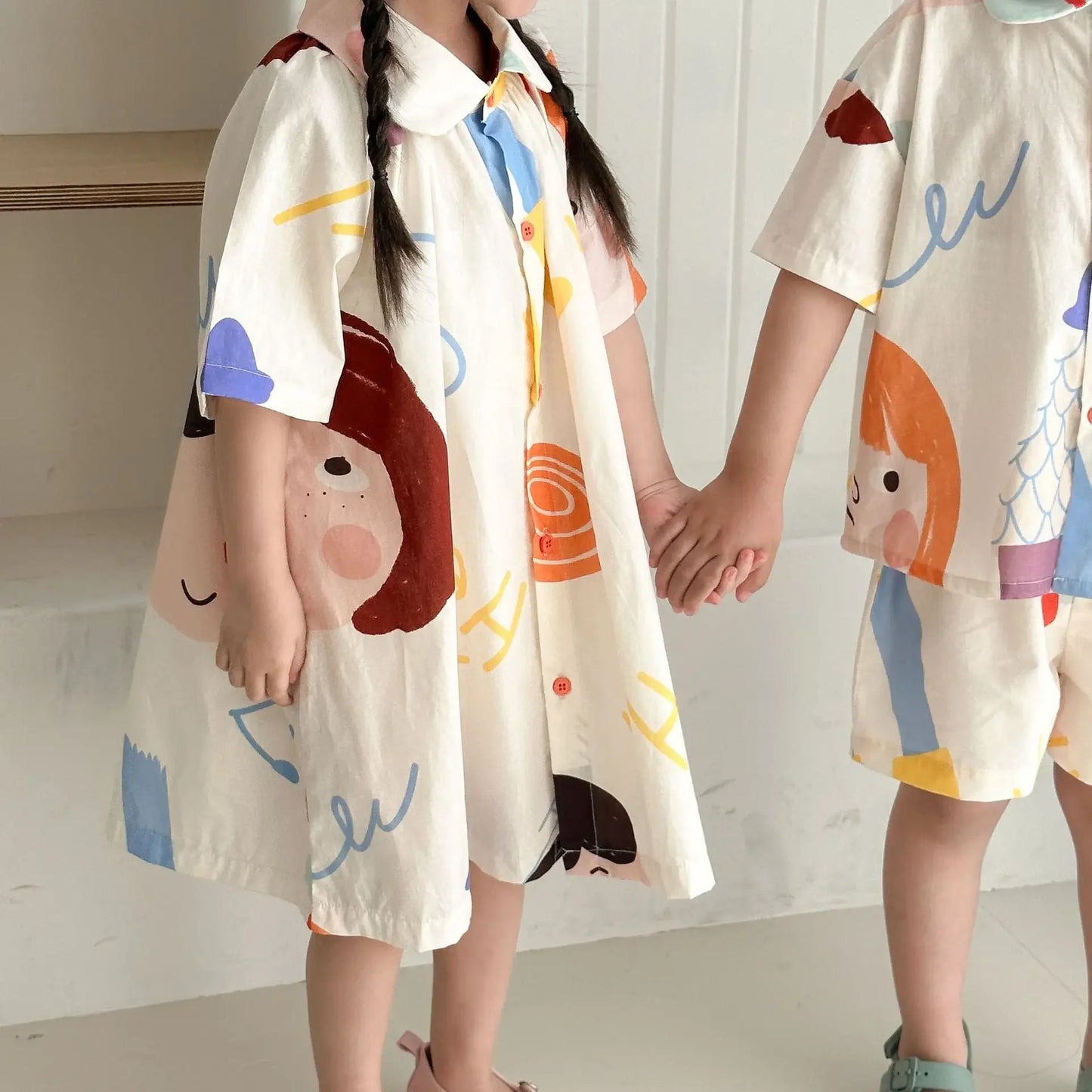 Kids Summer Clothing Set - Boys Two Piece Suit  Girls Graffiti Dress - ZOOMNSTORE