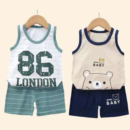 Childrens Summer Clothing Set - Cotton T-Shirts Shorts Vest for Boys  Girls - ZOOMNSTORE