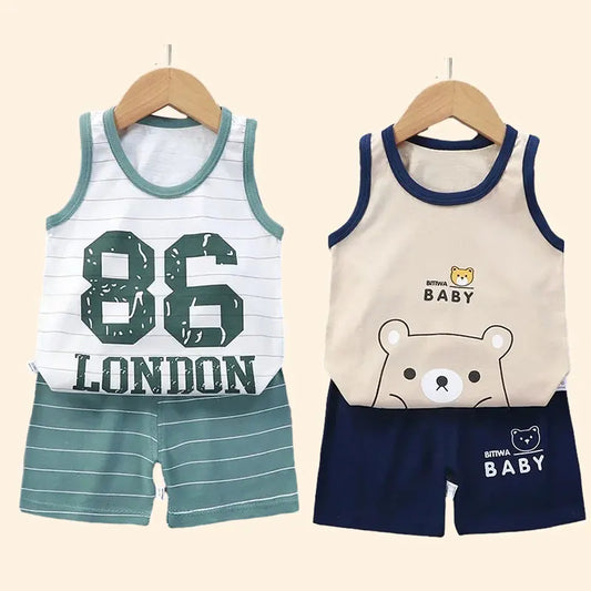 Childrens Summer Clothing Set - Cotton T-Shirts Shorts Vest for Boys  Girls - ZOOMNSTORE
