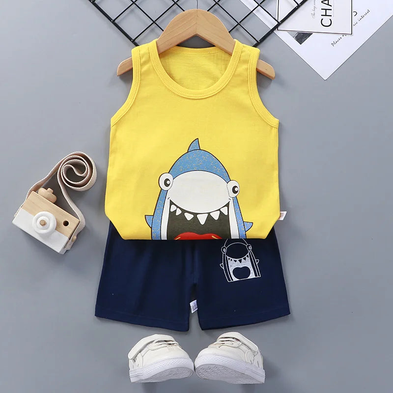 Childrens Summer Clothing Set - Cotton T-Shirts Shorts Vest for Boys  Girls - ZOOMNSTORE