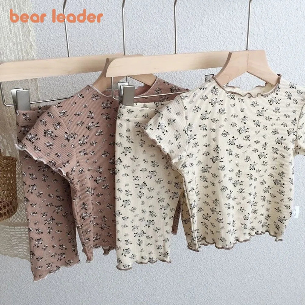 Kids Summer Floral T-Shirt  Pants Set - Casual Home Outfit - ZOOMNSTORE