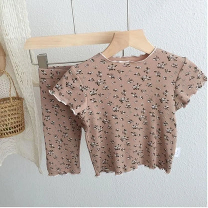 Kids Summer Floral T-Shirt  Pants Set - Casual Home Outfit - ZOOMNSTORE