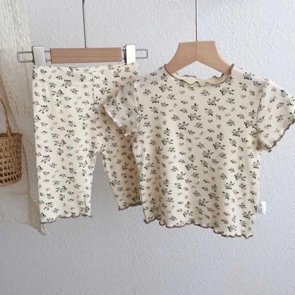 Kids Summer Floral T-Shirt  Pants Set - Casual Home Outfit - ZOOMNSTORE