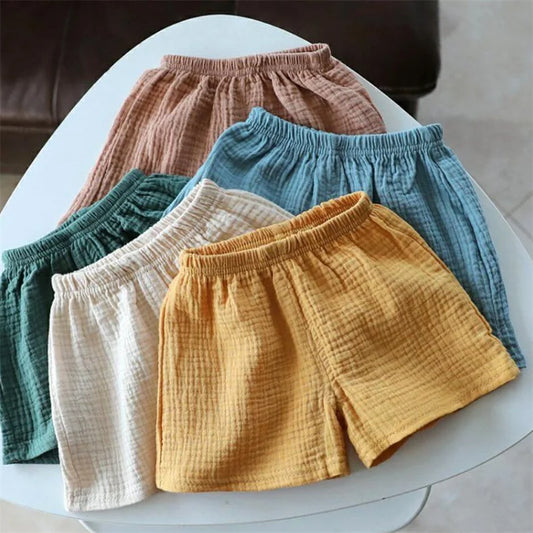 Cotton Linen Kids Girls Shorts Solid color Summer Boys Five-point Pants for Children's Baby Clothing - ZOOMNSTORE