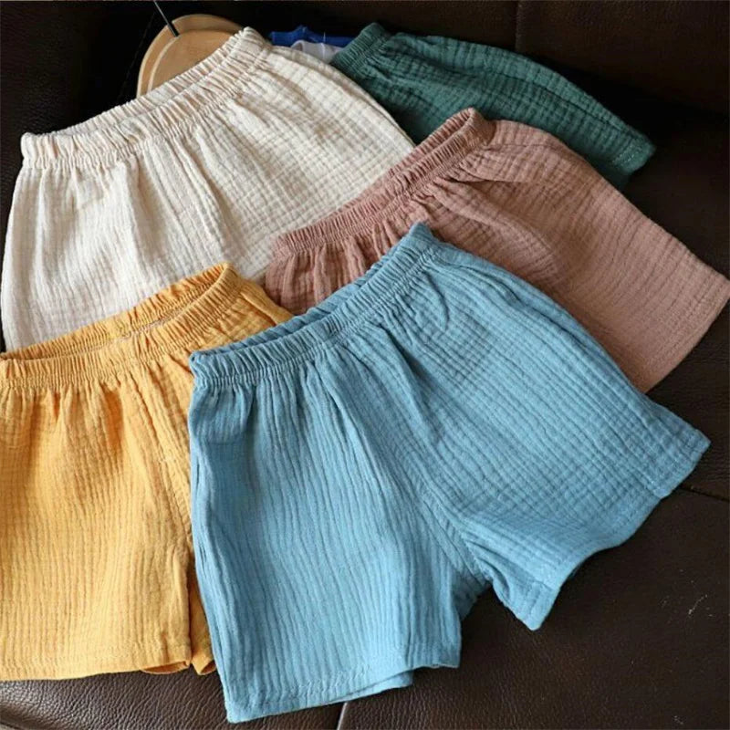 Cotton Linen Kids Girls Shorts Solid color Summer Boys Five-point Pants for Children's Baby Clothing - ZOOMNSTORE