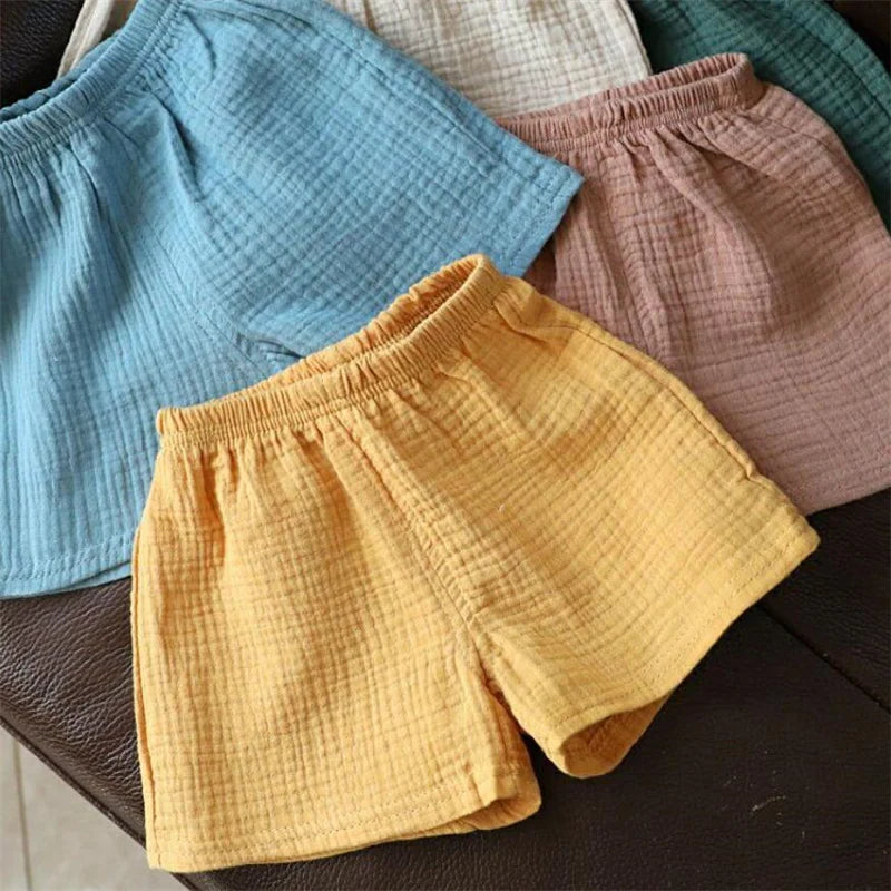 Cotton Linen Kids Girls Shorts Solid color Summer Boys Five-point Pants for Children's Baby Clothing - ZOOMNSTORE