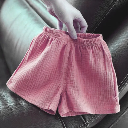 Cotton Linen Kids Girls Shorts Solid color Summer Boys Five-point Pants for Children's Baby Clothing - ZOOMNSTORE