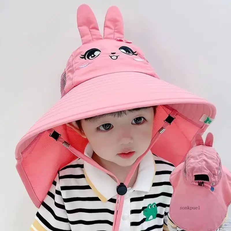 Outdoor Summer Hat for Kids Children Sun Hat Neck Ear Cover Sun Protection Beach Caps Kids Boy Girl Flap Cap for Children - ZOOMNSTORE