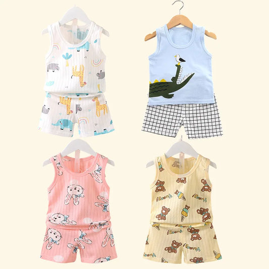 Kids Summer Vest  Shorts Set - Cute Breathable Sleeveless Top for Children - ZOOMNSTORE