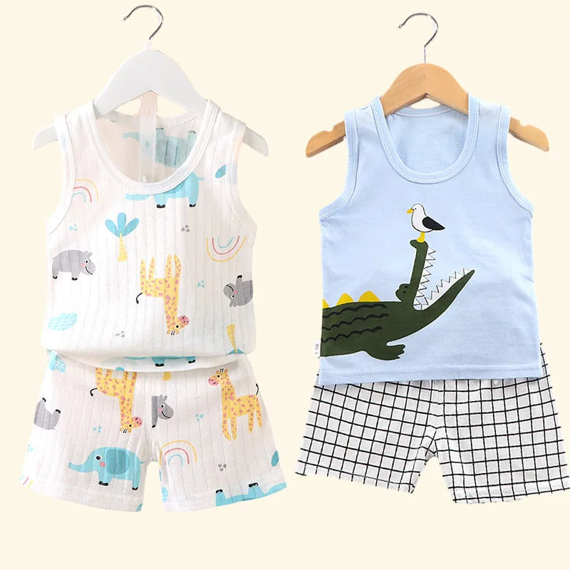 Kids Summer Vest  Shorts Set - Cute Breathable Sleeveless Top for Children - ZOOMNSTORE