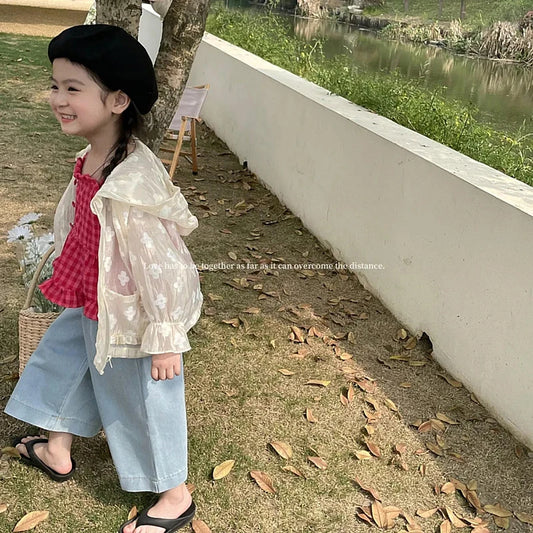 Lightweight Floral Kids Sun Suit - Hooded Zip Jacket for Girls 1-8 Years - ZOOMNSTORE