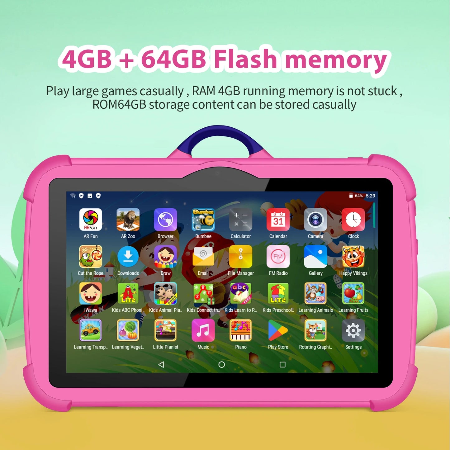 Kids 7-Inch Tablet - Quad Core 4GB RAM 64GB ROM Cartoon Pattern Educational Games - ZOOMNSTORE