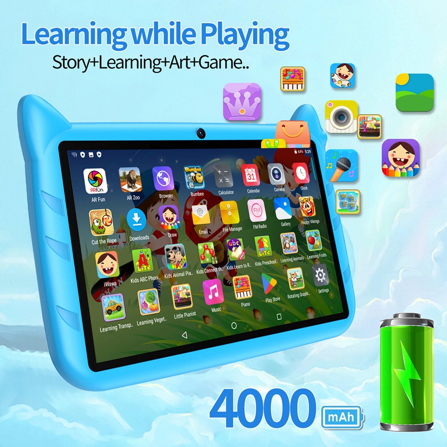 New 7 Inch Cartoon Pattern Kids Tablets Quad Core 4GB+64GB ROM Bluetooth 5G WiFi Learning Education Games Tablet Children's Gift - ZOOMNSTORE