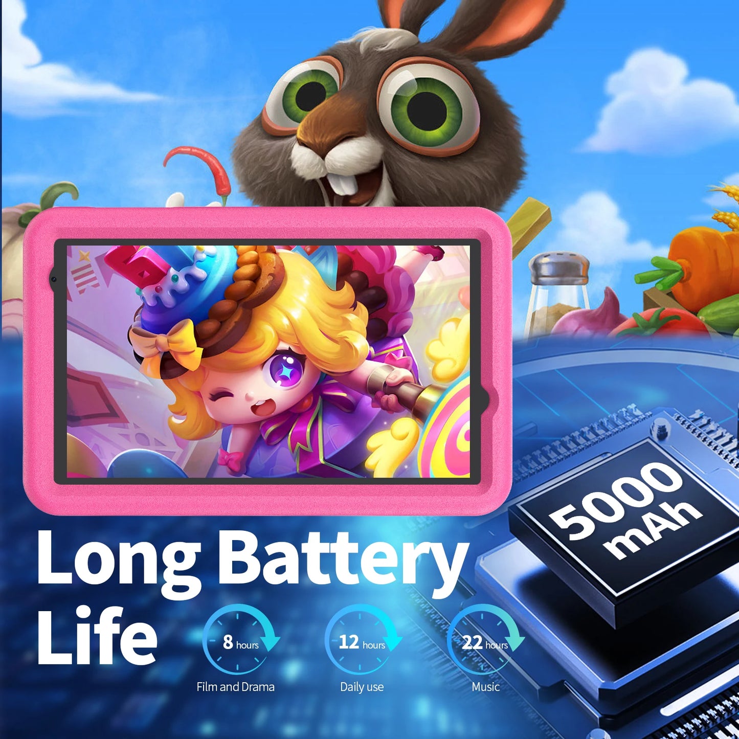 VASOUN Kids Tablet 8 Inch, Android 13 Quad Core, 8GB(4+4expand)RAM+64GB ROM, 5000mAh, Dual Camera, WiFi, Parental Control - ZOOMNSTORE