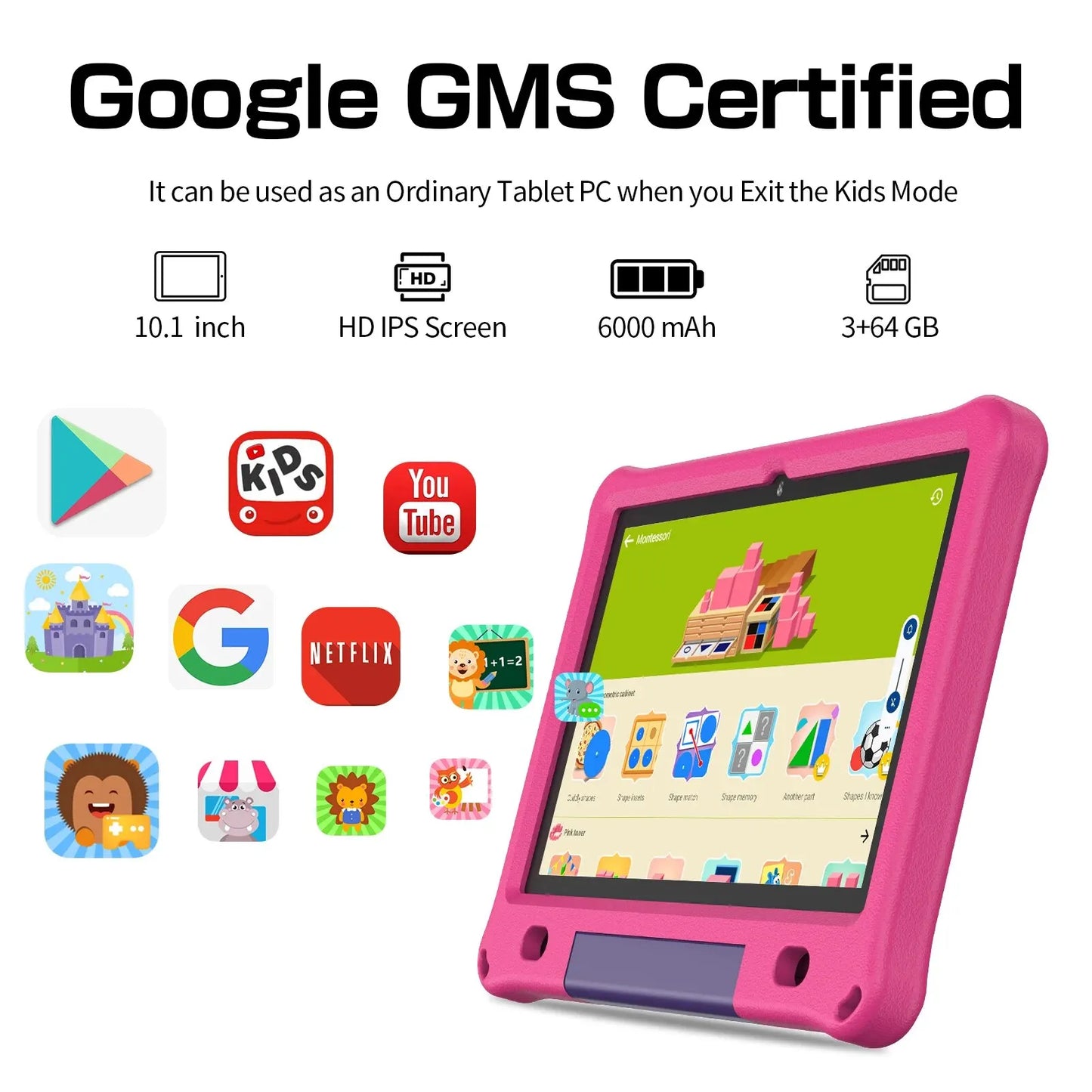 Kids Tablet - Pritom 101 Android 12 Quad Core 3GB RAM 64GB ROM WiFi 6 EVA Case - ZOOMNSTORE
