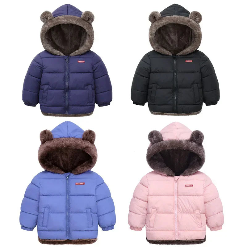Kids Thick Padded Hooded Winter Jacket - Warm Fleece Snowsuit Outerwear - ZOOMNSTORE