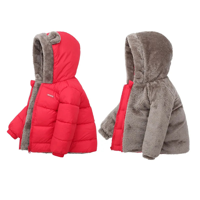 Kids Thick Padded Hooded Winter Jacket - Warm Fleece Snowsuit Outerwear - ZOOMNSTORE