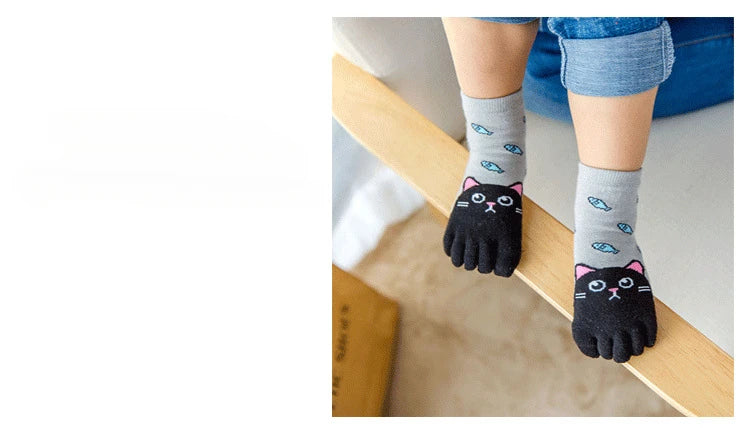 3 Pairs Kids Toe Socks Cute Cartoon Five Finger Socks Girls Boys  Kawaii High Quality Cotton Children Baby Socks Autumn Winter - ZOOMNSTORE
