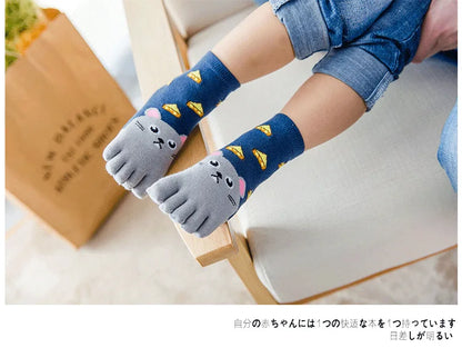 3 Pairs Kids Toe Socks Cute Cartoon Five Finger Socks Girls Boys  Kawaii High Quality Cotton Children Baby Socks Autumn Winter - ZOOMNSTORE