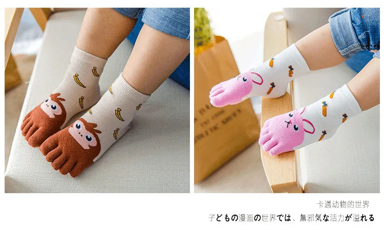 3 Pairs Kids Toe Socks Cute Cartoon Five Finger Socks Girls Boys  Kawaii High Quality Cotton Children Baby Socks Autumn Winter - ZOOMNSTORE