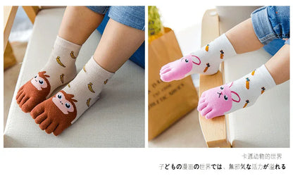 3 Pairs Kids Toe Socks Cute Cartoon Five Finger Socks Girls Boys  Kawaii High Quality Cotton Children Baby Socks Autumn Winter - ZOOMNSTORE