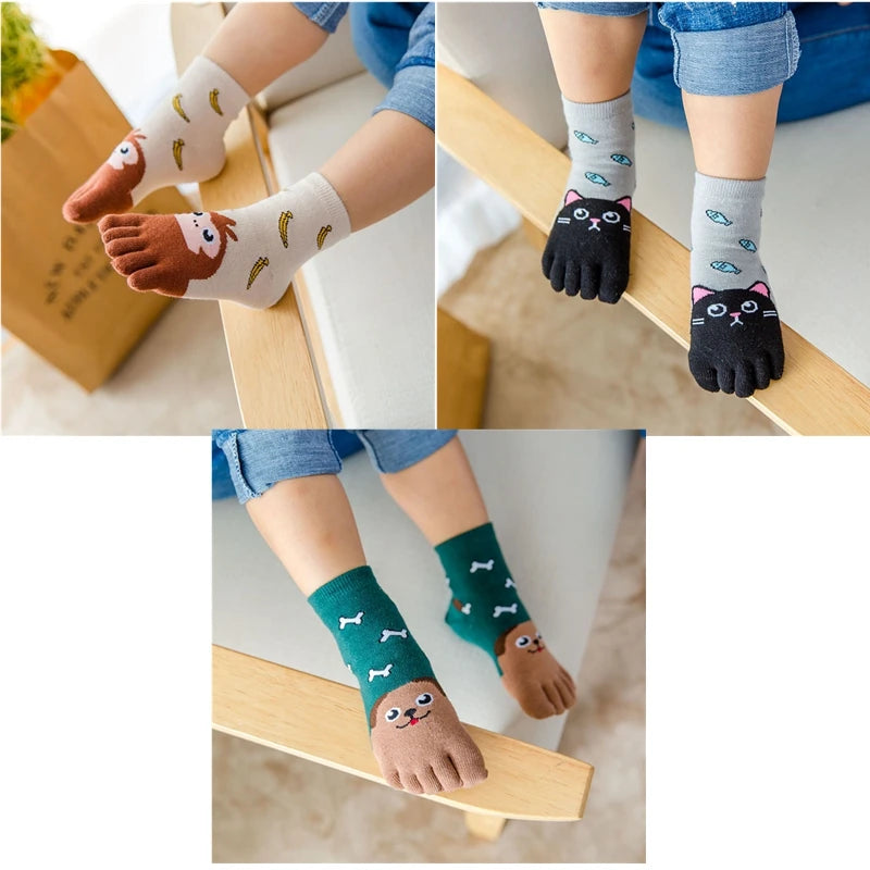 3 Pairs Kids Toe Socks Cute Cartoon Five Finger Socks Girls Boys  Kawaii High Quality Cotton Children Baby Socks Autumn Winter - ZOOMNSTORE