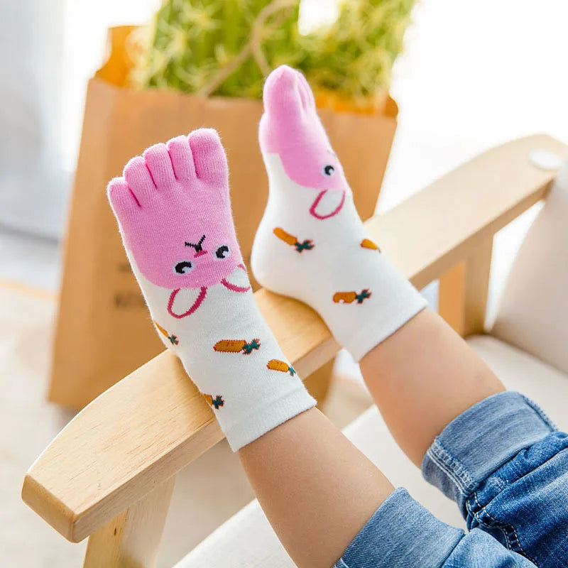 3 Pairs Kids Toe Socks Cute Cartoon Five Finger Socks Girls Boys  Kawaii High Quality Cotton Children Baby Socks Autumn Winter - ZOOMNSTORE