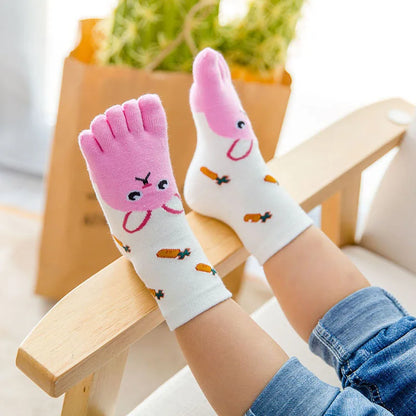 3 Pairs Kids Toe Socks Cute Cartoon Five Finger Socks Girls Boys  Kawaii High Quality Cotton Children Baby Socks Autumn Winter - ZOOMNSTORE
