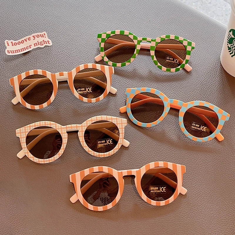Kids UV400 Checker Panel Round Sunglasses - Cute Outdoor Sun Protection Glasses - ZOOMNSTORE