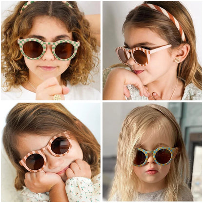 Kids UV400 Checker Panel Round Sunglasses - Cute Outdoor Sun Protection Glasses - ZOOMNSTORE
