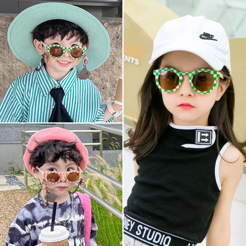 Kids UV400 Checker Panel Round Sunglasses - Cute Outdoor Sun Protection Glasses - ZOOMNSTORE