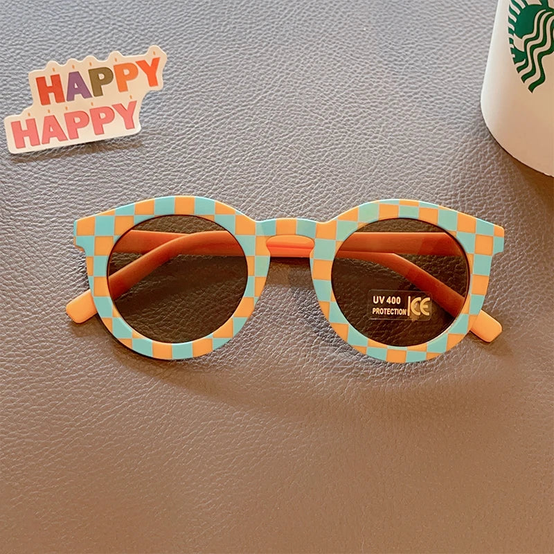Kids UV400 Checker Panel Round Sunglasses - Cute Outdoor Sun Protection Glasses - ZOOMNSTORE