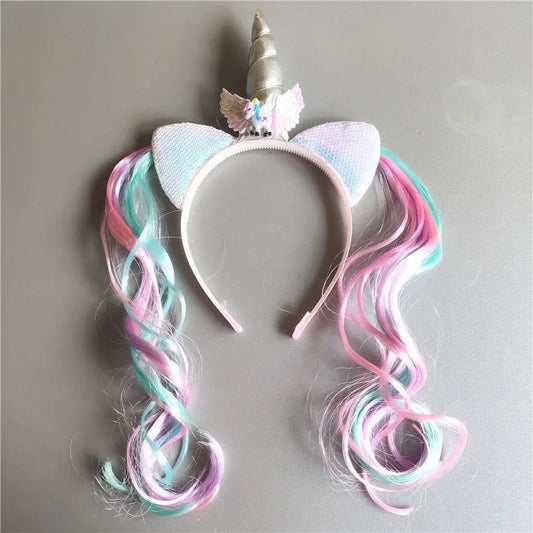 Girl Headband Kids Candy Color Sparkle Sequins Unicorn-Braid Children Christmas Rainbow Hair Accessories Baby Birthday Hair Band - ZOOMNSTORE