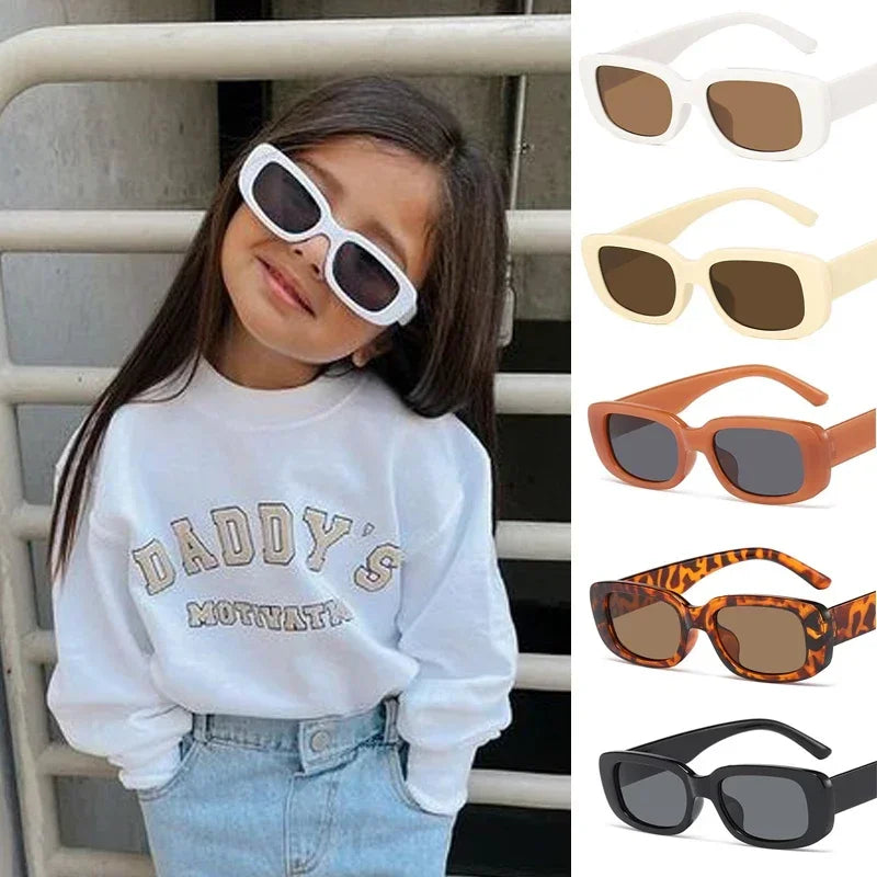Vintage Frosted Rectangle Sunglasses - UV400 Kids Eyewear for Boys and Girls - ZOOMNSTORE
