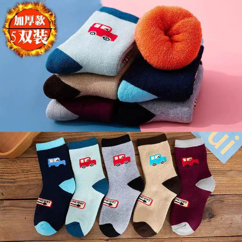 5 Pairs/Lot Kids Scoks Autumn Winter Kids Warm Thicken Cotton Socks Unisex Boys Girls Cute Cartoon Animal Socks - ZOOMNSTORE