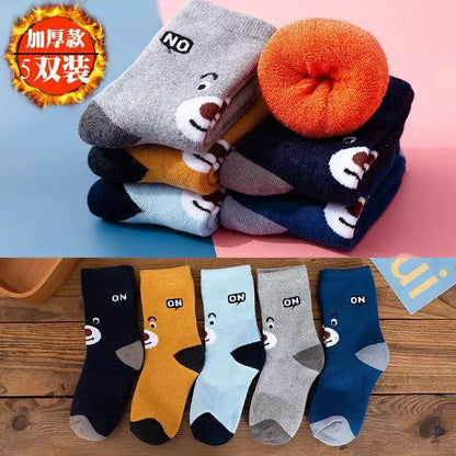 5 Pairs/Lot Kids Scoks Autumn Winter Kids Warm Thicken Cotton Socks Unisex Boys Girls Cute Cartoon Animal Socks - ZOOMNSTORE