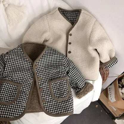 Reversible Plaid Plush Jacket - Warm Kids Winter Coat - ZOOMNSTORE