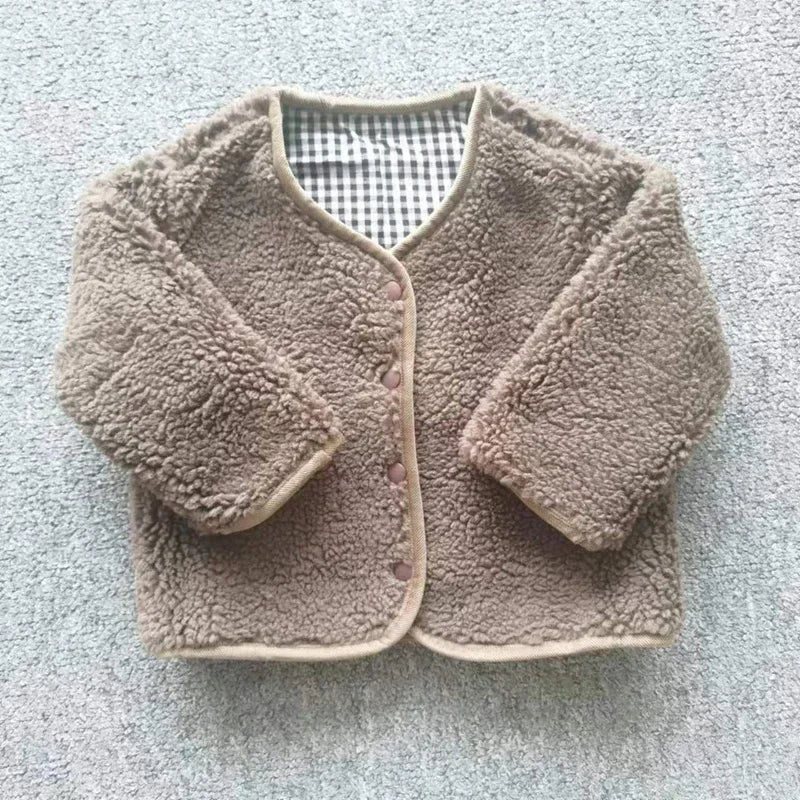 Reversible Plaid Plush Jacket - Warm Kids Winter Coat - ZOOMNSTORE