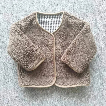 Reversible Plaid Plush Jacket - Warm Kids Winter Coat - ZOOMNSTORE