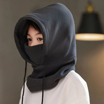 Winter Fleece Kids Balaclava Hat Outdoor Windproof Cycling Cap for Children Boy Girl Solid Color Thick Warm Hooded Beanie Scarf - ZOOMNSTORE