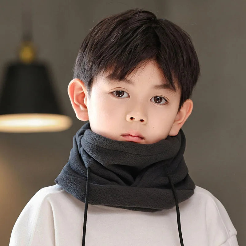 Winter Fleece Kids Balaclava Hat Outdoor Windproof Cycling Cap for Children Boy Girl Solid Color Thick Warm Hooded Beanie Scarf - ZOOMNSTORE