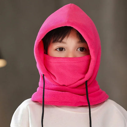 Winter Fleece Kids Balaclava Hat Outdoor Windproof Cycling Cap for Children Boy Girl Solid Color Thick Warm Hooded Beanie Scarf - ZOOMNSTORE