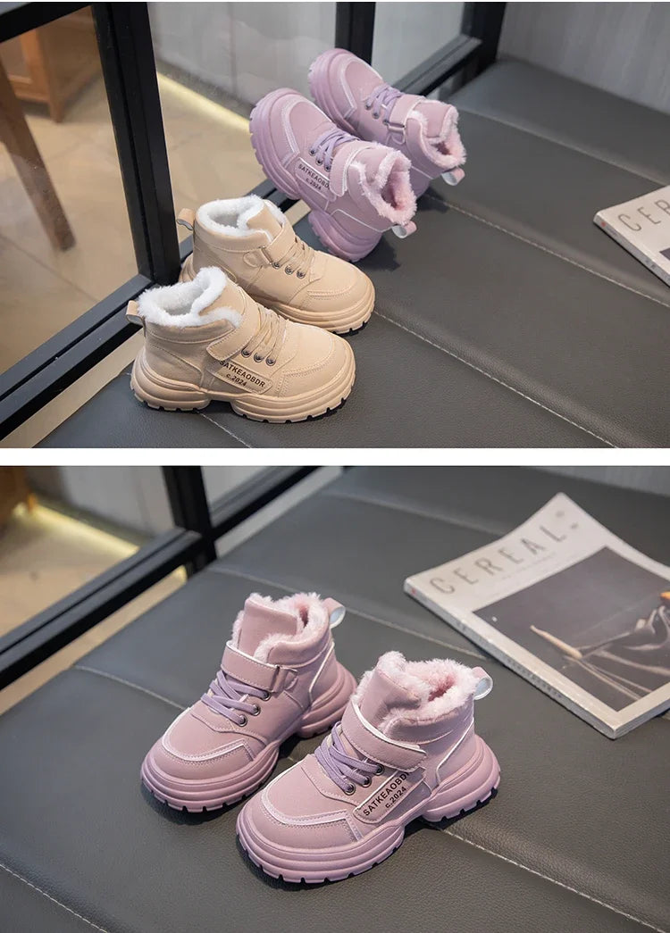 Kids Winter Boots – Children Ankle Boots with Warm Fur, Non Slip Soft Sole Shoes - ZOOMNSTORE