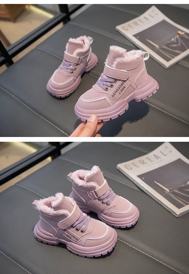 Kids Winter Boots – Children Ankle Boots with Warm Fur, Non Slip Soft Sole Shoes - ZOOMNSTORE